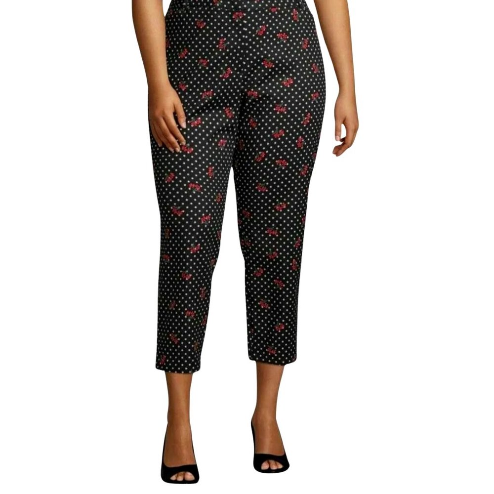 Liz Claiborne Emma Ankle Pants Polka Dot and Flower Print Sz 14